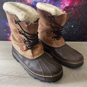 Sorel Kaufman Bighorn Shearling Winter Snow Boots Mens US 11 Brown Tan Lace Up